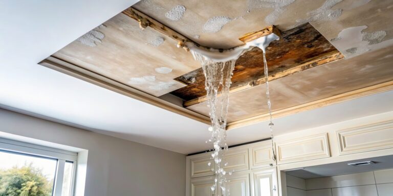 Severe ceiling water damage in Eastern Ohio home with active leak and exposed structure requiring emergency water damage restoration.