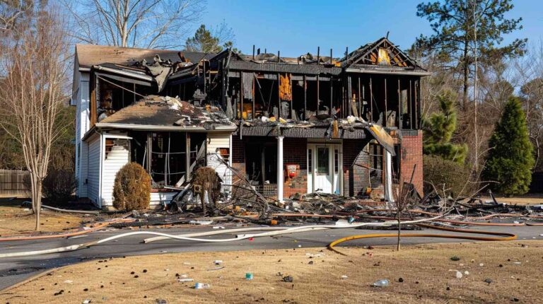 Severely burned home in Eastern Ohio showing extensive structural fire damage requiring emergency fire damage restoration and reconstruction.